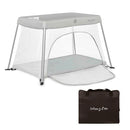 Dream On Me Travel Light Playard with Mesh Zipper Door in Grey by TinyTreasures Baby Boutique