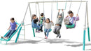 Sportspower MSC-4510-TL Arcadia Metal Swing Set with 5’ Slide, Trapeze, & 2-Person Glider Swing, Teal by TinyTreasures Baby Boutique