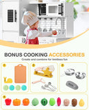 Babytronic Wooden Kitchen Playset for Kids, Interactive Play Kitchen with Lights & Sounds, Children Pretend Toy Kitchen Set with Faucet, Oven, Microwave, Kitchenware for Toddlers Ages 3+ (White) by TinyTreasures Baby Boutique