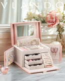 Vlando Jewelry Box Organizer for Girls Women, Large Baroque Jewelry Holder Organizer with Mirror, 3 Drawers for Bracelets, Earrings, Rings, Necklaces, Mothers Day for Loved One, Pink by TinyTreasures Baby Boutique