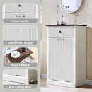 Modern Tilt-Out Trash Can Cabinet, 10 Gallon Fluted Laundry Hamper Cabinet with Drawers, Wooden Hidden Garbage Can Cabinets with Storage Basket, Free Standing for Kitchen and Living Room, White by CozyNest Decor
