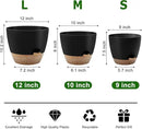 Plant Pots 12/10/9 Inch Self Watering Pots, Set of 3 Plastic Planters with Drainage Holes and Saucers,Plastic Flower Pots,Nursery Planting Pot for Indoor Out Door Plants(Black) by CozyNest Decor