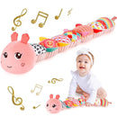Infant Baby Musical Stuffed Animal Activity Soft Toys with Multi-Sensory Crinkle, Rattle and Textures for 0-3-6-12 Months Developmental Toys, Caterpillar, Pink by TinyTreasures Baby Boutique