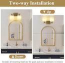 Stainless Steel Milk Glass Vanity Lights for Bathroom, 2 Light Brass Bathroom Light Fixtures Over Mirror, Ceramic E26 Sockets Wall Mounted by CozyNest Decor