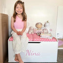 DIBSIES Personalized Creative Wonders Toy Box, Signature Series for Girls, 30 x 19.25 x 18 inches, Soft-Close Lid (White) by TinyTreasures Baby Boutique