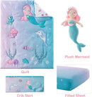 4 Piece Crib Bedding Set for Boys Girls, Infant Toddler Nursery Baby Bedding Sets Includes Cartoon Quilt, Fitted Crib Sheet, Crib Skirt and Plush Mermaid Toy by TinyTreasures Baby Boutique