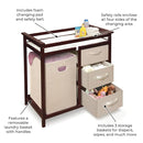 Badger Basket Modern Baby Changing Table with Laundry Hamper, 3 Storage Drawers and Pad, Diaper Change Station - Cherry/Ecru by TinyTreasures Baby Boutique