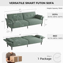 89” Futon Sofa Bed, Linen Comfy Futon Couch Bed with 2 Square Pillows, Convertible Sleeper Sofa with Adjustable Backrest& Armrests, Modern Loveseat Sleeper for Living Room, Bedroom, Green by CozyNest Decor