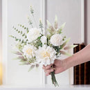 Fake Flowers in Vase, Artificial Flowers with Vase, 15.7'' Floral Arrangements for Dining Table Centerpiece Decor, Silk Roses & Faux Dahlia Bouquet for Farmfouse Kitchen Coffee Table Decor (White) by CozyNest Decor