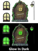 Resin Miniature Fairy Gnome Home Windows and Welcome Door with Fairy Lantern,Glow in Dark Art Sculpture for Trees Outdoor Indoor Garden Yard Wall Decorations by GreenHaven Gardens