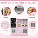 HONEY JOY Kids Kitchen Playset, Wooden Little Chef Pretend Toy Kitchen Set w/Chalkboard, Telephone, Utensils, Oven, Microwave, Sink, Storage, Play Kitchen for Toddlers Boys Girls, Pink Flower by TinyTreasures Baby Boutique
