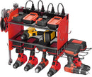 CCCEI Modular Power Tool Organizer Wall Mount Charging Station, Red 6 Drills Holder with 8 Plug Power Strip 10FT, Garage Drill Battery Heavy Duty Metal Shelf, Utility Rack with Hooks, Side Storage. by GreenHaven Gardens