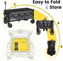 Sekey 48''L Collapsible Foldable Extended Wagon with 440lbs Weight Capacity, Heavy Duty 300L Folding Utility Garden Cart with Big All-Terrain Beach Wheels & Drink Holders. Grey by GreenHaven Gardens
