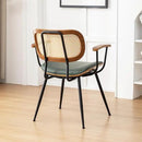 Rattan Dining Room Chairs Set of 2,Mid Century Modern Kitchen Side Chairs,Metal Legs Desk Chair,Faux Leather Accent Chair with Arms and Rattan Backrest Green PU by CozyNest Decor