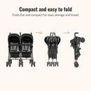 Dream On Me Volgo Twin Umbrella Stroller in Black, Lightweight Double Stroller for Infant & Toddler, Compact Easy Fold, Large Storage Basket, Large and Adjustable Canopy by TinyTreasures Baby Boutique
