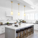 Modern Gold Pendant Light Brushed Brass Mid Century Chandelier White Cylinder Glass Shades Adjustable Rods Farmhouse Ceiling Hanging Lighting Fixture Kitchen Island Dining Room Bedroom by CozyNest Decor