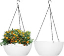 10 inch Hanging Planters for Outdoor Indoor Plants with Drainage Holes and Chain, 2 Pack Round Hanging Flower Plant Pots for Garden Home Porch Decor, White by CozyNest Decor