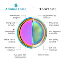 Ahimsa Stainless Steel Kids Dinnerware Set - 5 Piece Stainless Steel Toddler Plates and Bowls Set, Pediatrician Designed, Non Toxic Toddler Plate and Bowl, Kids Utensils and Cup (Rainbow) by TinyTreasures Baby Boutique