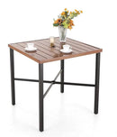 PHI VILLA 36"X36" Outdoor Metal Counter Height Table with 1.57" Umbrella Hole, Square Table with Teakwood-Brown Table Top and Black Table Legs for Outdoor and Indoor by CozyNest Decor
