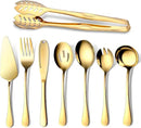 Gold Serving Utensils, OGORI 8-Piece Polished Stainless Steel Flatware Silverware Set Include Serving Spoon, Slotted Spoon, Cake Server, Soup Ladle, Fork, Salad Fork, Butter Knife, Serving Tong by CozyNest Decor