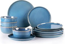 GBHOME Ceramic Dinnerware Sets for 4, 12 Pieces Stoneware Plates and Bowls Sets, Reactive Glaze Dishes -Scratch Resistant, Dishwasher&Microwave Safe-Alaskan Blue by CozyNest Decor