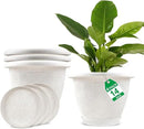 Plastic Flower Pots Planters for Indoor Plants, 4 Pack 14 Inch White Plant Pots with Drainage Hole & Tray, Modern Decorative Large Plant Pot with Saucer for Indoor Outdoor Plants Garden House Planter by CozyNest Decor