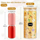 Glass Jars with Bamboo Lids, 58 oz 3 Pcs Kitchen Glass Containers with Bamboo Lids, Airtight Glass Pantry Storage Containers with Lids for Rice, Flour, Nuts, Cookie, Pasta, Oatmeal, Bean by CozyNest Decor