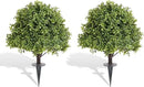 27" Tall Artificial Boxwood Ball Topiary Trees Set of 2, UV Resistant Large Faux Plants Outdoor, 2ft Fake Bushes and Shrubs Look Real with Ground Spike for Front Porch Outside Planter Backyard Decor by GreenHaven Gardens