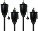 Set of 4, Elegant Premium Metal Torch, 53" Tall- Tiki Style/w Snuffer, Fiberglass Wick & Large 20oz Oil Lamp, Patio Decorations Outdoor (Large Smooth Black) by GreenHaven Gardens