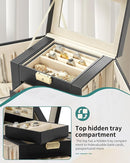 AKOZLIN 4-Tier Jewelry Box Leather Jewelry Storage Organizer with 3 Drawers Lockable for Women Girls Ring Necklace Earring Bracelet Holder with Mirror Black by TinyTreasures Baby Boutique