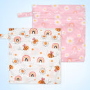 2pcs Cloth Diaper Wet Dry Bags, Waterproof Reusable Wet Bag with 2 Zipper Pockets & Handle, Washable Laundry Bags for Baby Adult Clothes Travel Beach Pool Daycare Yoga Gym Exercise Swimsuits, by TinyTreasures Baby Boutique