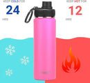 DRINCO Stainless Steel Water Bottle Spout Lid Vacuum Insulated Double Wall Water Bottle Wide Mouth (40oz 32oz 22oz 18oz 14oz) Leak Proof Keep Cold Sport Camping Hiking (22 oz, 22oz Island Pink) by CozyNest Decor
