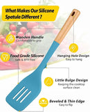 Pack of 2 Large Silicone Spatula, Heat Resistant Solid Turner, Non Stick Slotted Spatulas with Wooden Handle, Ideal Kitchen Utensils for Flipping, Pancakes, Eggs, Fish(BLUE) by CozyNest Decor