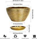 Ceramic Planter 11 Inch - Indoor Plant Pot with Drainage Hole and Saucer Large Planter for Outdoor Plants Mid-Century Decorative Flower Pot for Home Decor Gold by GreenHaven Gardens