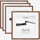 16x16 Picture Frame Set of 4 Natural Solid Walnut Photo Frames with 12x12 Removable Mat Wall Hanging Large Handcrafted Frame with HD Plexiglass Wall and Tabletop Display Large Poster Frame by CozyNest Decor