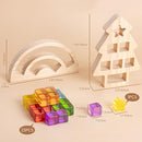 Wooden Building Blocks Set for Kids, Rainbow & Tree Shaped Wood Frame - 24 PCS Rainbow Gem Cubes Stacking Blocks, Montessori Stacking Toy for Toddlers, Early Learning Gifts for Boys Girls 3-6 by TinyTreasures Baby Boutique
