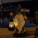 Garden Gnome Statue Outdoor Decor Large Flocked Resin Gnome Figurine with Solar Light Holding Lantern Welcome Sign Garden Yard Decorations Dwarf Sculpture for Outside Patio Porch Lawn Decor. by GreenHaven Gardens