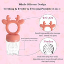 Baby Fruit Food Feeder - Silicone Nibble Tray Combo - Breastmilk Popsicle Mold for Cooling Relief, BPA Free Mesh Feeder for Infant Self Feeding (Deer Pink + Pineapple) by TinyTreasures Baby Boutique