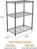 Amazon Basics 3-Shelf Adjustable Heavy Duty Steel Wire Rack Storage Shelving Organizer for Kitchen, Garage, 23.2" L x 13.4" W x 30" H, Black by CozyNest Decor