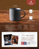 famiware Coffee Mug Set for 4, Star 12 oz Catering Mugs Cup Set with Handle for Coffee, Tea, Cocoa, Milk - Ceramic Stoneware Drinkware Set, Matte Dark Charcoal by CozyNest Decor