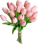 Mandy's Artificial Tulips 20 Stems Dusty Pink PU Faux Flowers for Wedding Home Decor 13.5 Inch by CozyNest Decor