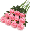 Pink Fake Roses Artificial Flowers - 10 Pcs Fake Artificial Roses Silk Flowers with Stems for Home Wedding Hotel Office Centerpiece Decor by CozyNest Decor