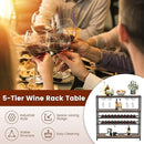 GOFLAME Industrial Wine Rack Table, Wine Bar Cabinet with 2-Tier Wine Rack, 4 Row Glass Holder and Storage Shelves, Freestanding Floor Liquor Storage Stand for Kitchen, Dining Room, Rustic Brown by CozyNest Decor
