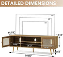 Mid Century Modern TV Stand with Metal Mesh Doors and Open Shelf for Tvs up to 65" Boho Media Console Entertainment Center with Cable Holes for Living Room Rustic Oak 59.06"x15.55"x20.87" by CozyNest Decor