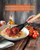 Multifunction Spatula Spoon for Nonstick Cookwares, Great for Cooking and Serving, Sturdy BPA-Free Matte Silicone, Wood Handle Spatula for Mixing, Scoop, and Scrape, Black(2 pack,11.4" & 13.4") by CozyNest Decor