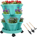 Vertical Planter 3 Tier Stackable Planters Garden Planters Strawberry Herb Flower and Vegetable Planter Indoor Outdoor Gardening Pots with Removable Wheels and Tools by GreenHaven Gardens