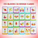 JCREN Wooden Pattern Blocks Montessori Toys Shape Puzzles Kindergarten Classic Educational Tangram Geometric Brain Teaser Toys Best STEM for Kids Ages 4-8 with 24 Pcs Design Cards by TinyTreasures Baby Boutique