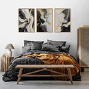 HLNIUC Abstract Gold and Black Framed Canvas Wall Art,Large Neutral Black and White Wall Decor Set of 3(16”x24”)Modern Gold Foil Framed Painting,Textured Marble Fluid Art Print for Living Room,Bedroom by CozyNest Decor