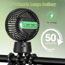 50H Portable Stroller Fan, 15000mAh Ultra-Long Battery Powered Rechargeable Personal Fans, Tripod Clip Fan with Auto Rotation，3 Speed Desk Handheld Cooling for Travel Car Seat Bedroom by TinyTreasures Baby Boutique