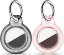 Upgrade Waterproof 2 Pack Airtags Holder with Apple Airtags Keychain, Hard PC Air Tag Case, Anti-Scratch & Shock Air tag Holder, Men's Women's Keyrings & Keychains-Clear Black+ Clear Pink by TinyTreasures Baby Boutique